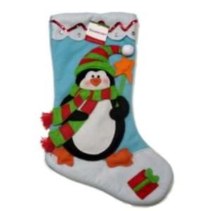  Trimmery Blue Felt Penguin Christmas Stocking with Ric Rac 