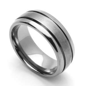 8MM Comfort Fit Titanium Wedding Band Beveled Edges Grooved Ring (Size 
