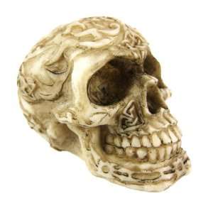   Cool Human Skull Paperweight Figurine   Tribal Design