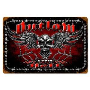  Outlaw From Hell Motorcycle Vintage Metal Sign   Garage Art 