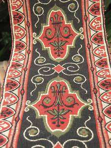 Antique French tapestry woven wool linen trim 12 FEET 19th century 