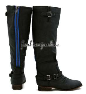 BLACK Colored Zipper Boots Faux Leather Rider Shoes 6  