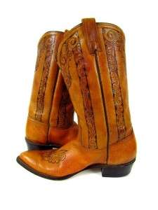 vintage womens rust brown ACME COWBOY WESTERN BOOTS tooled leather sz 