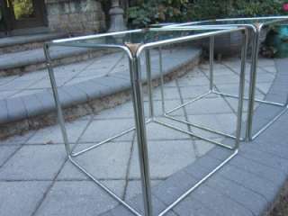 PAIR OF CHROME CUBE AND GLASS MID CENTURY MODERN DANISH TABLES 60S 70 