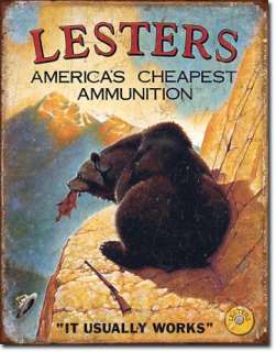 Lesters Ammo Americas Cheapest Ammunition Metal Tin Sign Great 