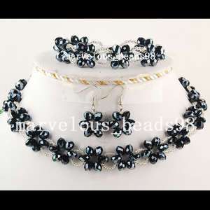 Black Bile Crystal Necklace Bracelet Earring Set H0313  