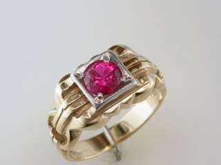   Deco Ruby 1.00ct Yellow Gold Engagement Wedding Cocktail Ring Jewelry