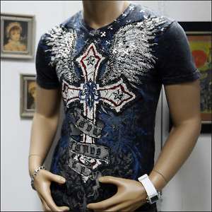   KAYDEN.K DESIGN QUALITY FIT T SHIRT CROSS WINGS STONE GOTHIC ROCK MMA