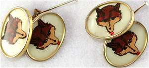 VTG PAINTED CELLULOID FOX CUFFLINKS MADE IN ENGLAND  