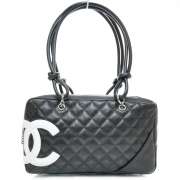 CHANEL Cambon Quilted Bowler Tote Black White CC  