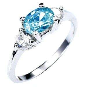 Eleganter Ring mit Zirkonia Diamant und CZ Aquamarin, 14 Karat 