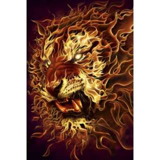 Poster Fire Lion   Brennender Löwe aus Feuer in Flammen ( Tiger 