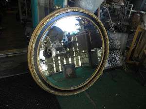 LARGE ROUND HANGING WALL MIRROR WITH WOOD FRAME  