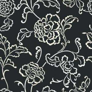   sq.ft. Black and White Large Scale Dramatic Floral Outline Wallpaper