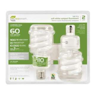 EcoSmart14 Watt (60W) Candelabra Base Soft White CFL Light Bulbs (2 