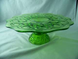   CO MOON AND STAR ANTIQUE GREEN LOW CAKE PLATE # 4202 EXCELLENT  