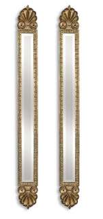 Traditional Tall Thin Gold Frame Top Wall Mirror Pair  