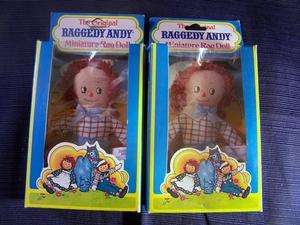 Two 1976 RAGGEDY ANDY Miniature Rag Dolls MIB  