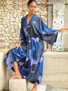 Ocean Blue Batik Handmade 100% Rayon Robe for Women  