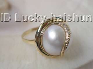 Classic 18mm South Sea white Mabe Pearl Rings 14K solid  