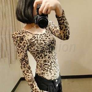   Leopard Print T shirt Clubwear Long Sleeve Shirt Tops Blouse Sz S