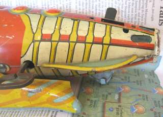 Vintage 1930s Marx Buck Rogers Tin Wind Up Rocket Ship toy  