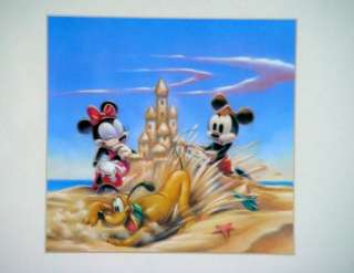 Framed Disney Mickey Minnie Pluto Sandcastle 20 X 20  