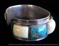 Vintage Signed Native American Sterling Silver Cuff Bracelet Turquoise 