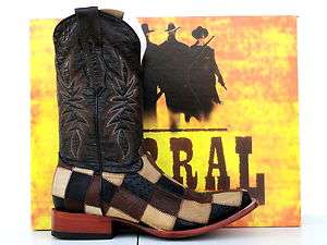 Corral Mens Black/Orix/Congo Patchwork Ostrich Cowboy Boots  