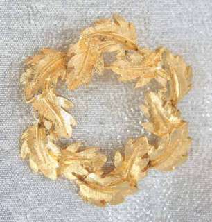 Napier 60s Art Moderne Goldtone Leaf Wreath Brooch  