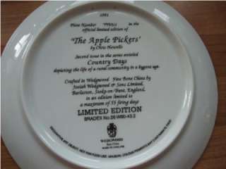 c1991 Wedgwood THE APPLE PICKERS L/E Collector PLATE  