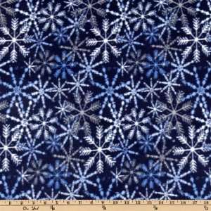  60 Wide Arctic Fleece Snowflakes Blue/Navy/Silver Fabric 