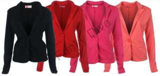 LADIES LONG SLEEVE BUTTON UP WOMENS BLAZER JACKET 4 COLOURS 8 10 12 14 