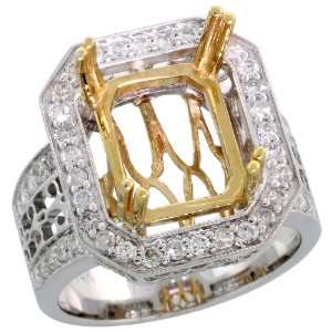 14k 2 Tone Gold Semi Mount Hexagon shaped Diamond Ring, w/ 0.82 Carat 