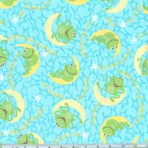  44 Wide Flannel Frogs Over The Moon Blue Fabric By The 