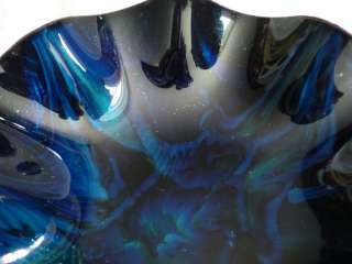 SEETUSEE MAYFAIR LEATHER BACK PSYCHEDELIC BLUE GREEN SPARKLE ART DISH 