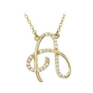   Script Initial Necklace in 14 Karat Yellow Gold, Letter Jewelry