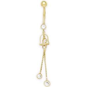    Solid 14k Yellow Gold Cubic Zirconia Bell Belly Ring Jewelry