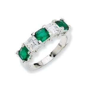   Sterling Silver Asscher cut Simulated Emerald/CZ 5 stone Ring Size 6
