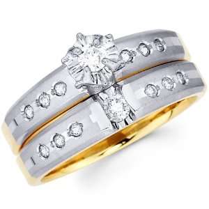  14K Bezel & Prong Set Diamond Two Tone Bridal Set Jewelry