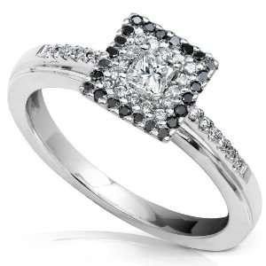  1/3 Carat TW Black and White Cluster Diamond Ring in 10k 