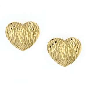  14K Yellow Gold Diamond Cut Heart Post Earrings Jewelry