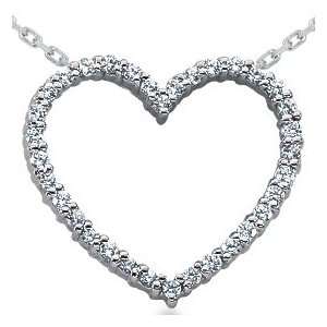    14K White Gold .50CT Diamond Heart Pendant Necklace Jewelry
