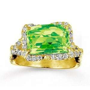   14k Yellow Gold Diamond Baguette Lime Quartz Statement Ring Jewelry