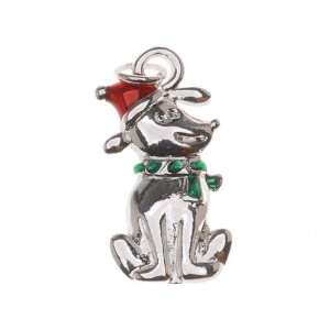  Silver Plated Enamel Charm Christmas Puppy Dog With Santa 