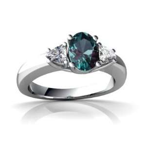    14K White Gold Oval Created Alexandrite Ring Size 9 Jewelry