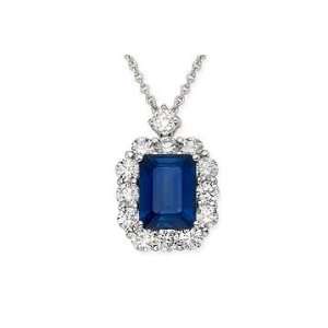  2 7/8 Carat Sapphire and Diamond 18K White Gold Pendant Jewelry