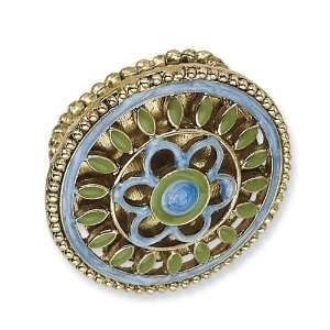   Blue & Green Enamel Floral Design Stretch Ring 1928 Jewelry Jewelry