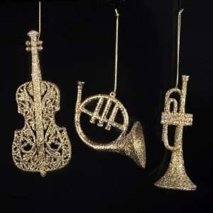   Glittered Musical Instrument Christmas Ornaments 5 6