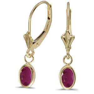   Gold Oval Ruby Bezel Lever back Earrings Vishal Jewelry Jewelry